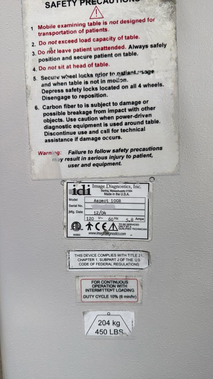 IDI 100R Imaging Table – 2004