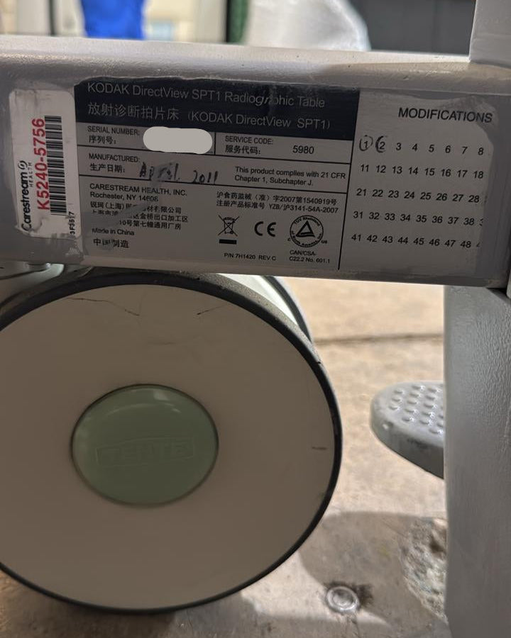 Carestream Kodak DirectView SPT1 Radiographic Table – 2011