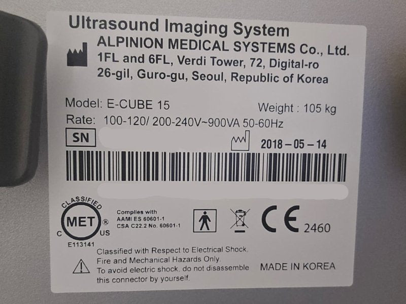 Alpinion E - CUBE 15 Ultrasound System with L8 - 17X Transd. – 2018 - inCAV Medical Imaging Equipment