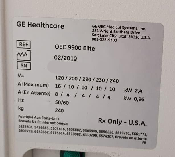 2010 GE OEC 9900 Elite Cardiac / Vascular Motorized C-Arm
