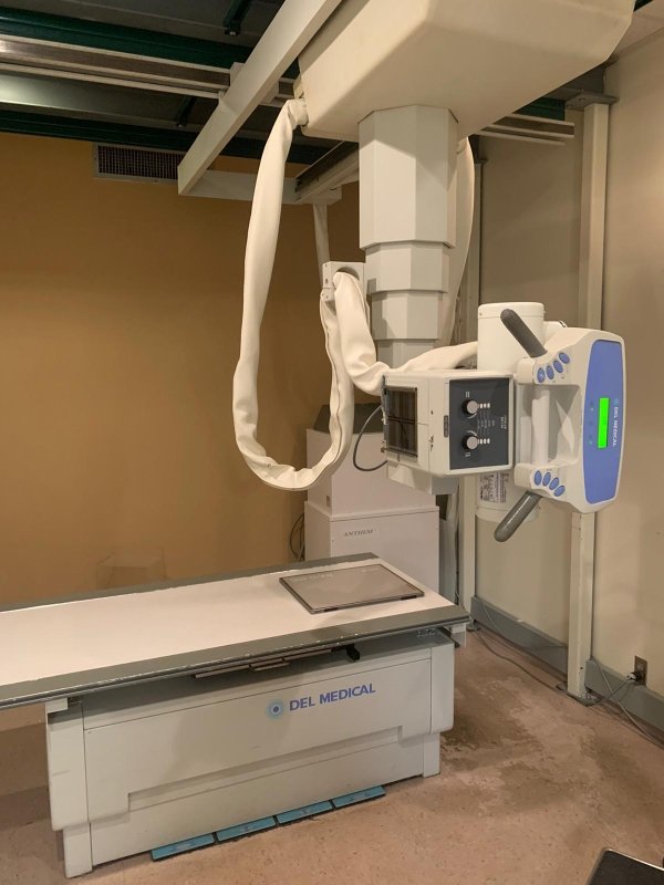 2005 DELL Medical RAD - ROOM - Ceiling Stand with Floating Table - inCAV Medical Imaging Equipment