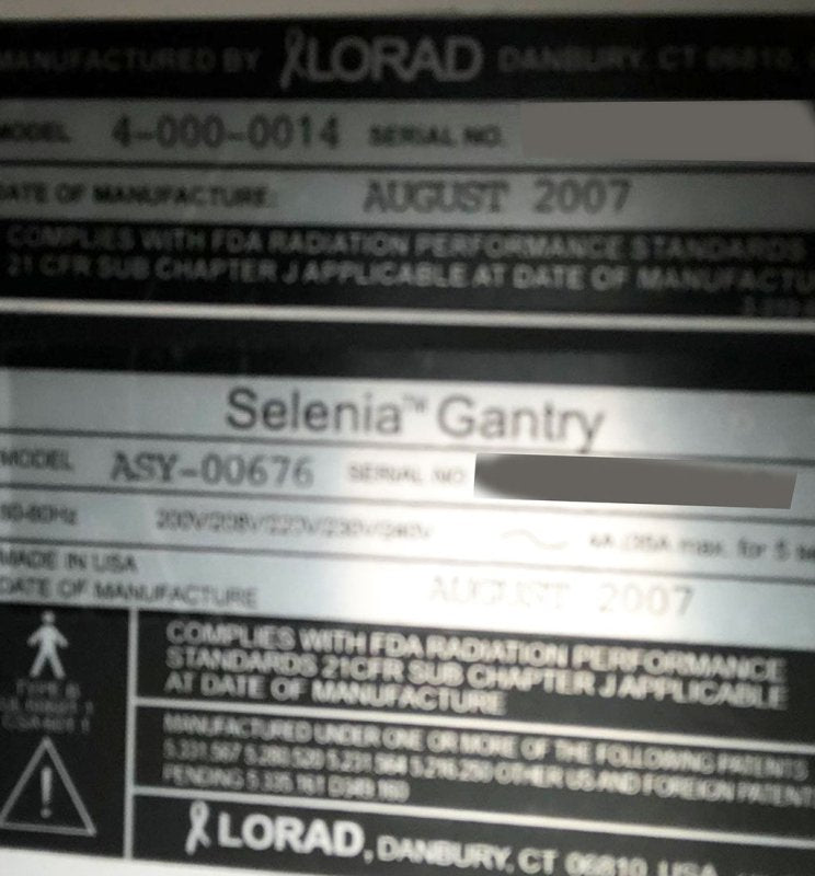 HOLOGIC SELENIA DIGITAL Mammo System 2007 - inCAV Medical Imaging Equipment