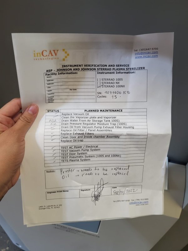 Johnson & Johnson ASP Sterrad 100NX Plasma Sterilizer CERTIFIED / PM READY - inCAV Medical Imaging Equipment