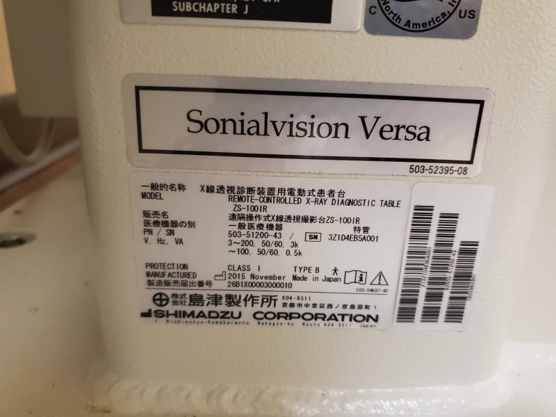 Shimadzu Sonialvision Versa 2015 WIT DAR-8000i, ZS-100IR